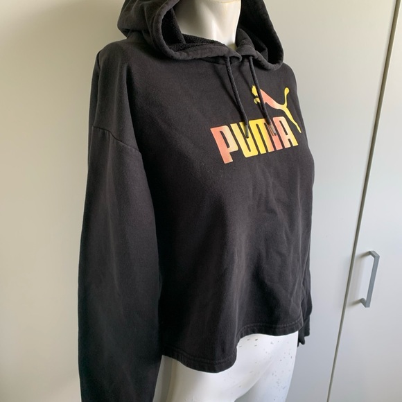 PUMA cropped hoodie sweatshirt black pullover medium - Picture 3 of 4